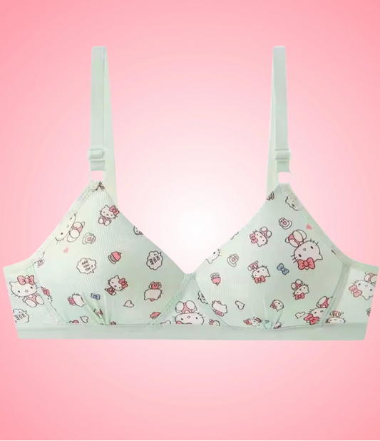 Hello Kitty Print Soft Cup Bra Green