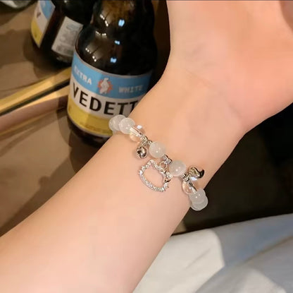 White pearl hello kitty bracelet