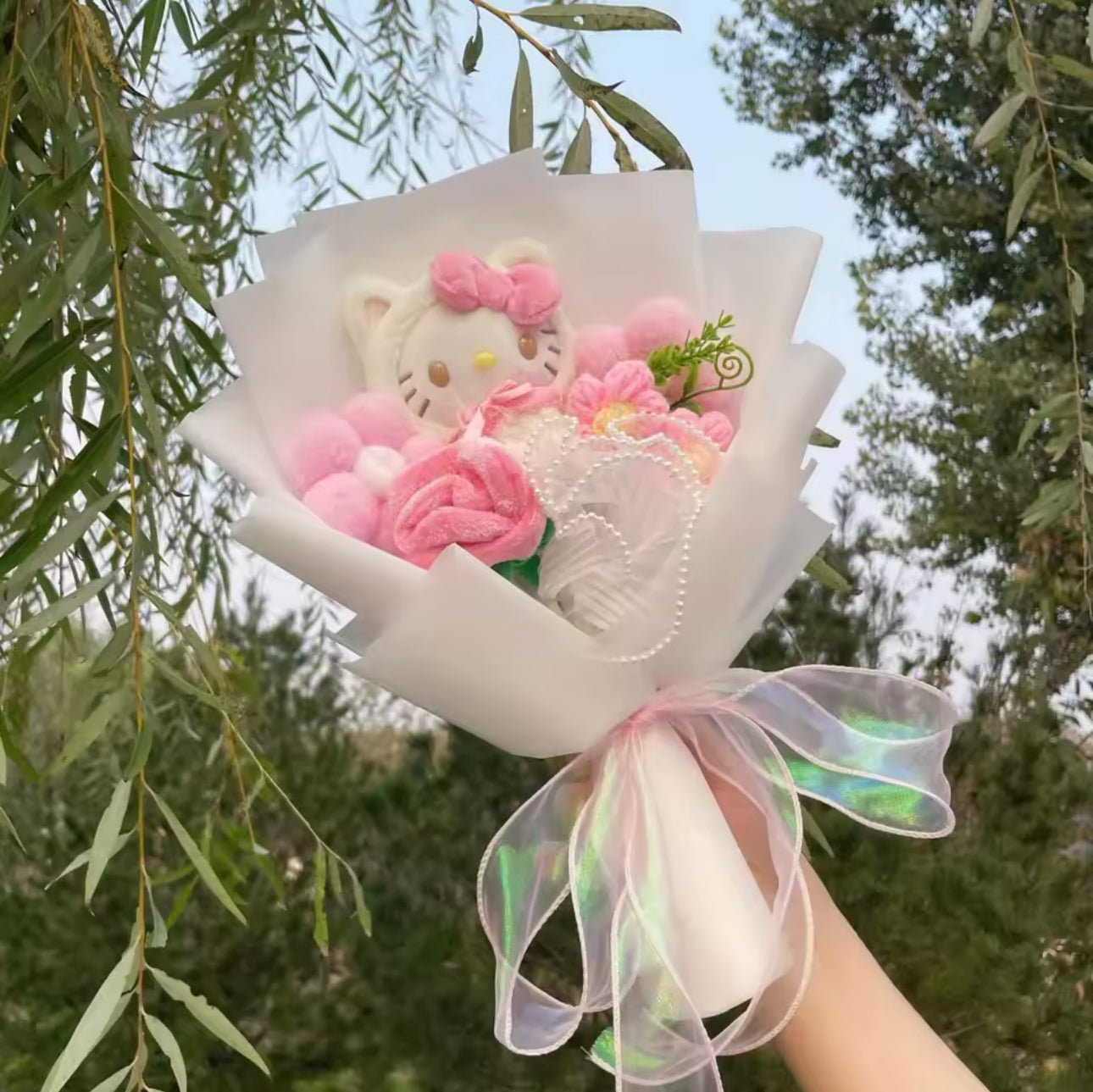 Hello Kitty Pink Rose White Vail Flower Bouquet