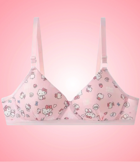 Hello Kitty Print Soft Cup Bra Solid pink